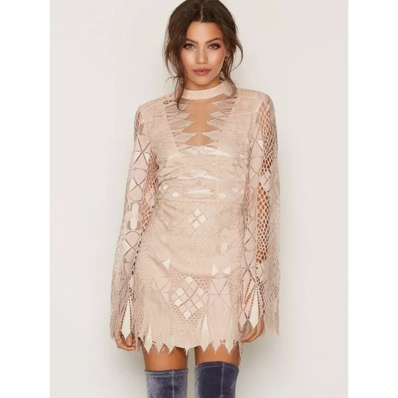 Free People Dresses & Skirts - FREE People Deco Lace Mini Long Sleeve Dress Sz 0
